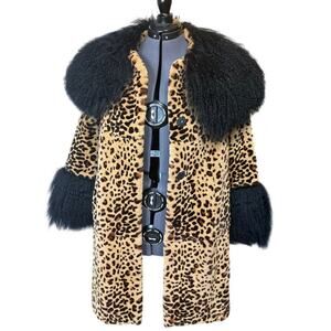 Trilogy by Michael McCollom Real Fur Trim Faux Fur Penny Lane Coat Animal Print